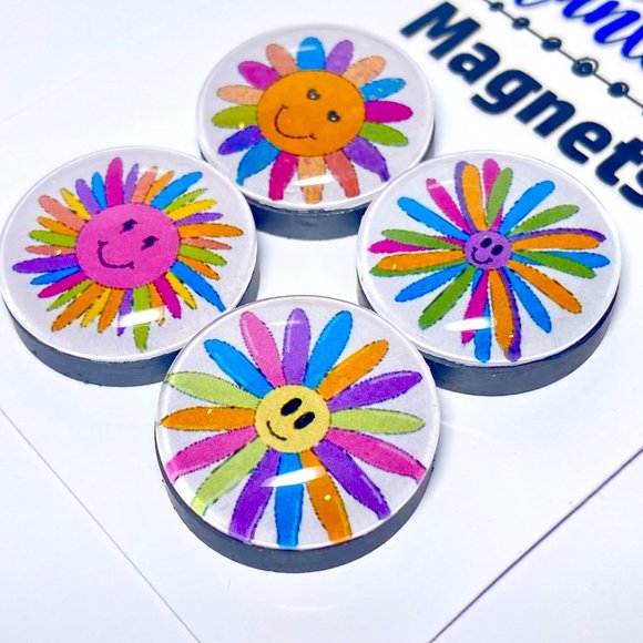 Set of 4 Magnets - Neon Flowers Glass Refrigerator Kitchen Whiteboard - Picture 3 of 3